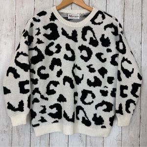 Cotton Emporium Long Sleeve Knitted Jumper In Cream Leopard Print XL